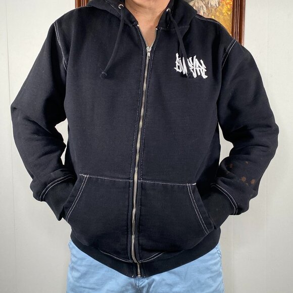 Empyre Zip Up Hoodie Sweatshirt Men's Large Black Logo Pouch Pocket Casual - Picture 1 of 12